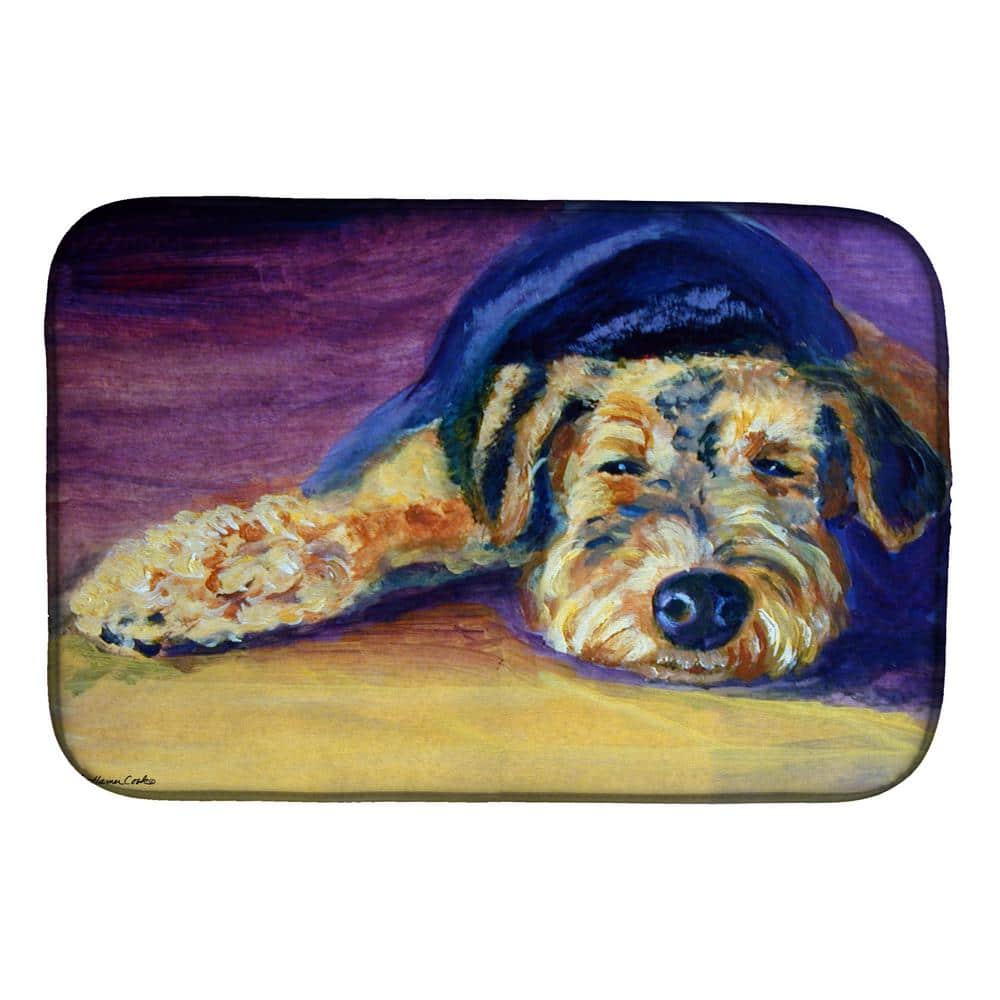 14 in. x 21 in. Multi-Color Snoozer Airedale Terrier Dish Drying Mat - Hercitys
