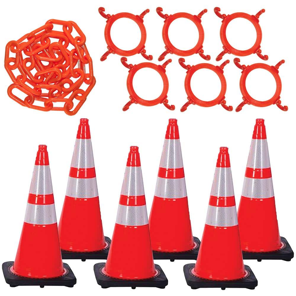 28 in. Traffic Orange Reflective Cone and Chain Kit - Hercitys