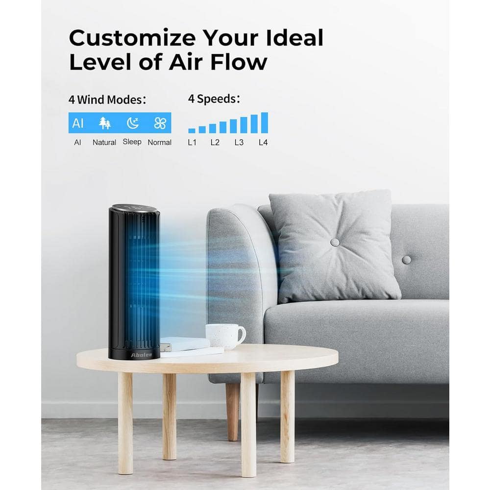 13 in. 4-Fan Speeds Desktop Fan in Black Finish with 70° Oscillating Desk Fan, 4-Modes, 12-Timer Bladeless Portable Fan - Hercitys