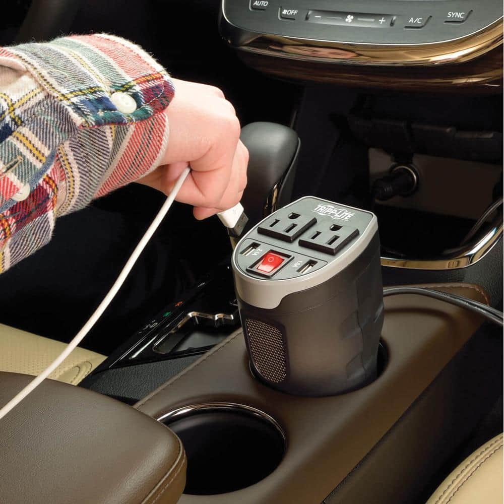 200-Watt Power Verter Cupholder Car Inverter with 2 AC Outlets and 2 USB-A Ports - Hercitys