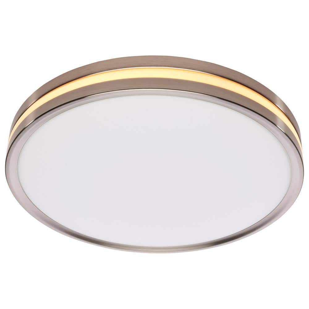 14.37 in. Brushed Nickel Contemporary Flush Mount with Nightlight and Frosted White PMMA Shade, Integrated LED - Hercitys