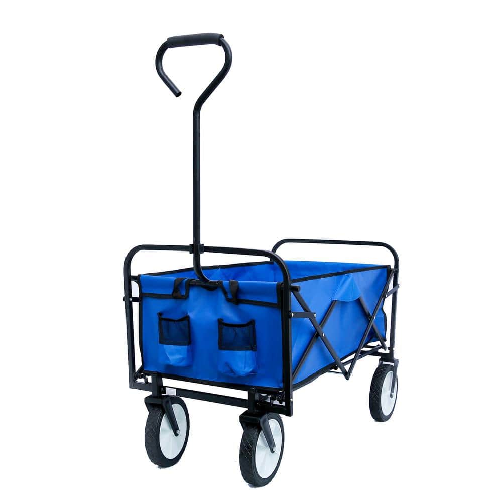 4.59 cu. ft. Durable Folding Wagon Blue Steel Garden Shopping Beach Cart - Hercitys
