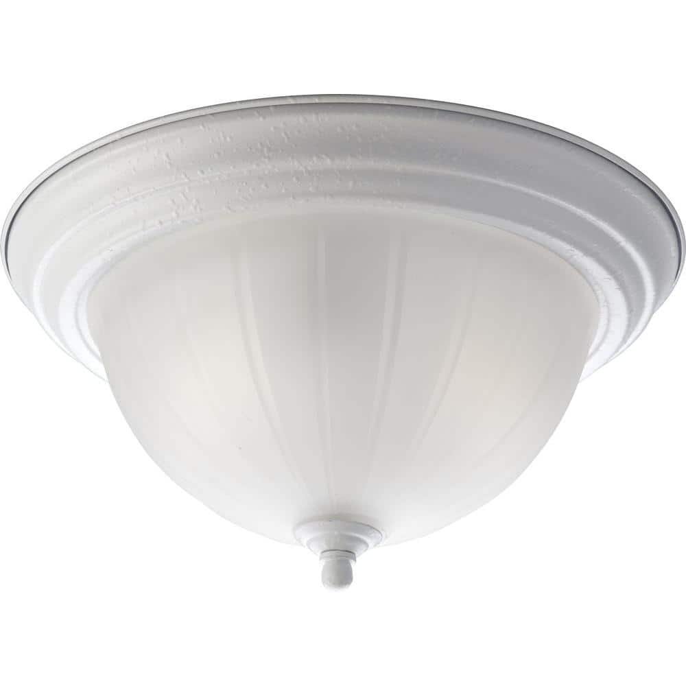 2-Light White Flush Mount with Etched Ribbed Glass - Hercitys