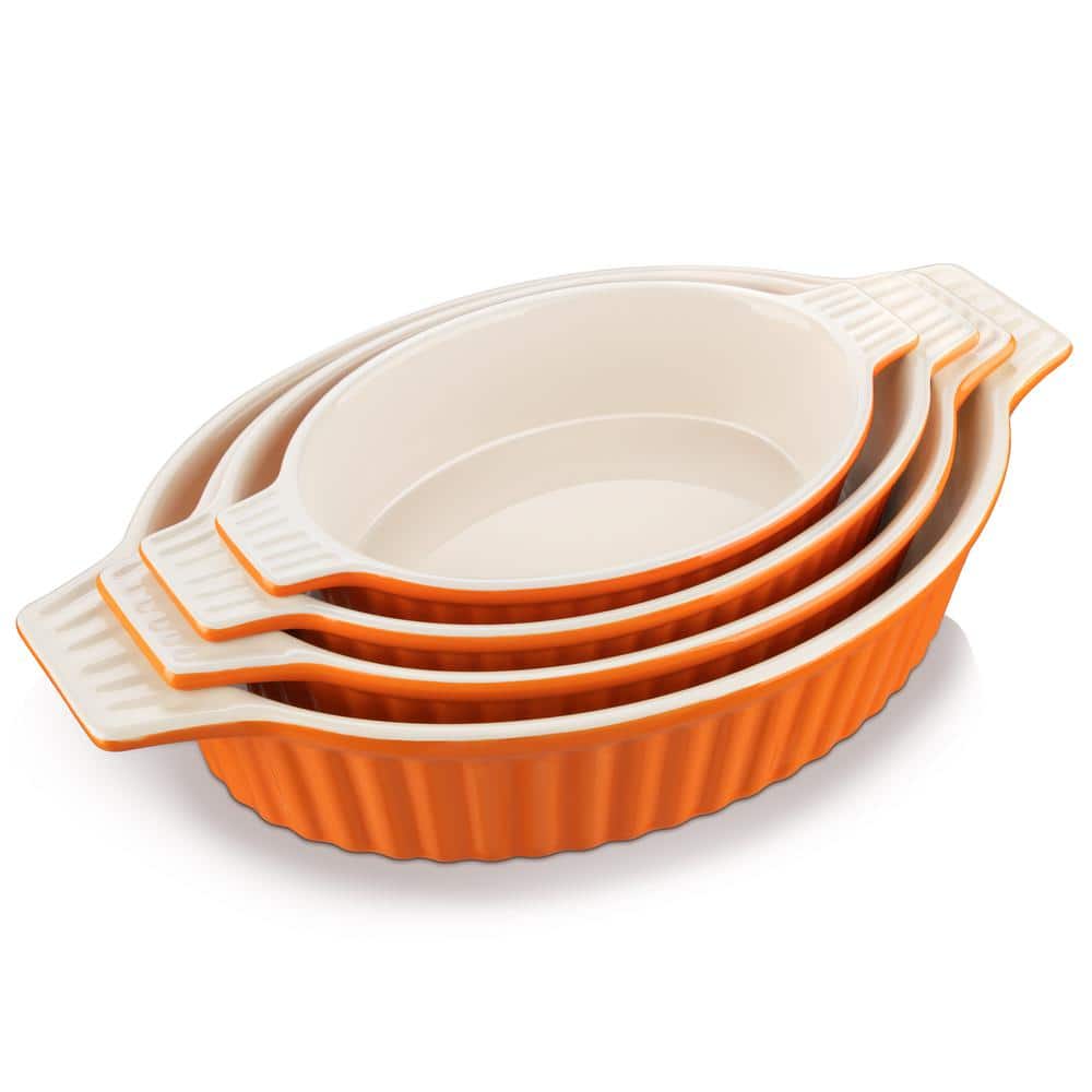 2-Piece Orange Rectangle Porcelain Bakeware Set (9.5 in. /11.25 in. /12.75 in. /14.5 in.) Baking Dishes - Hercitys