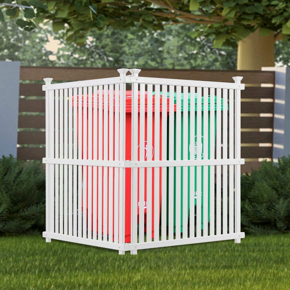 48 in. 2-Pieces White Vinyl Garden Fence Privacy Screen Panels Kit Air Conditioner Trash Can Enclosure - Hercitys