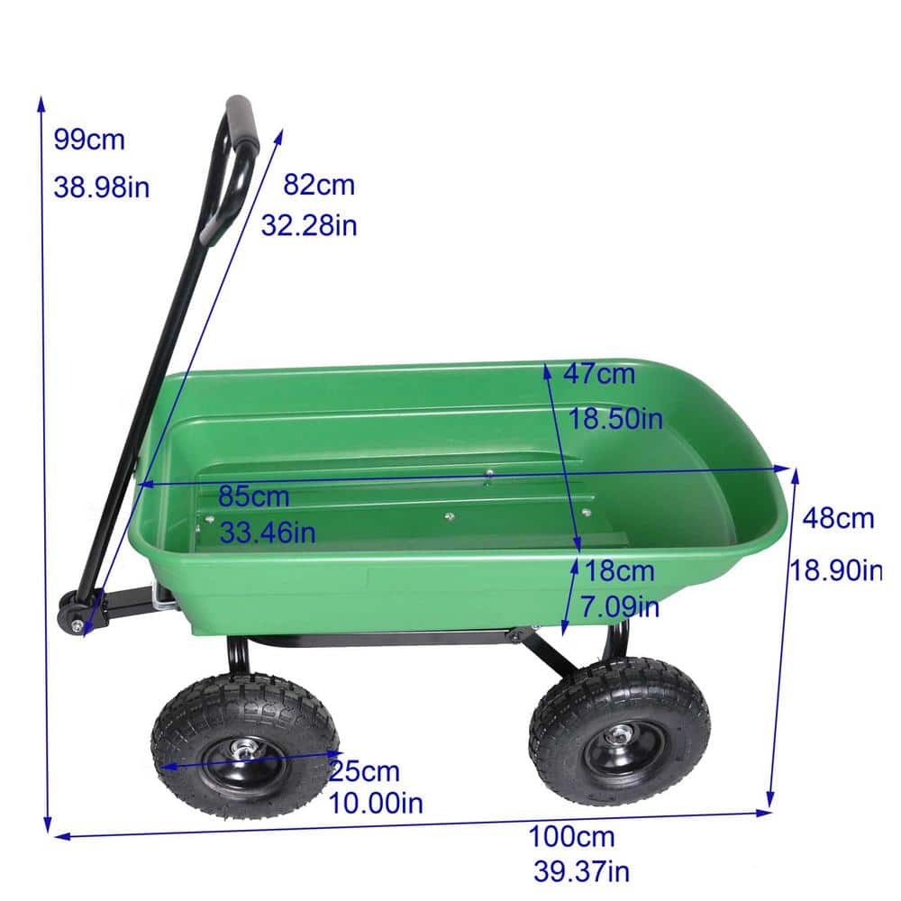 1.94 cu. ft. Steel Green Folding Poly Garden Cart Dump Truck - Hercitys