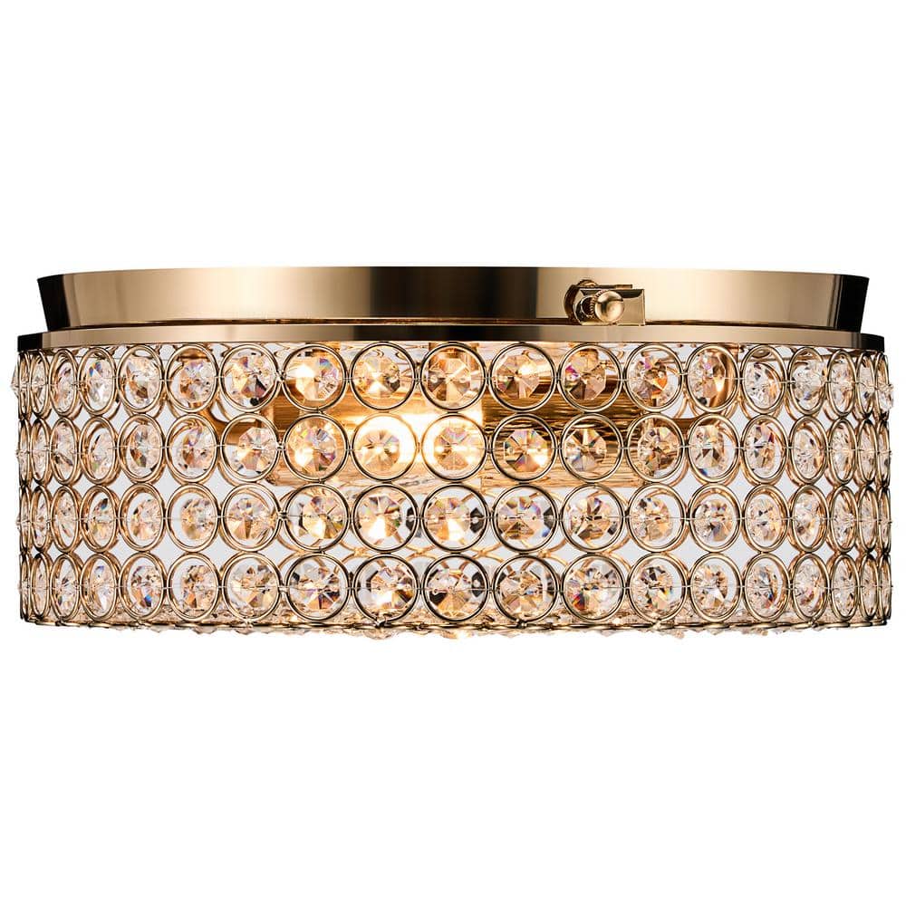 12 in. 2-Light Gold Crystal Flush Mount - Hercitys