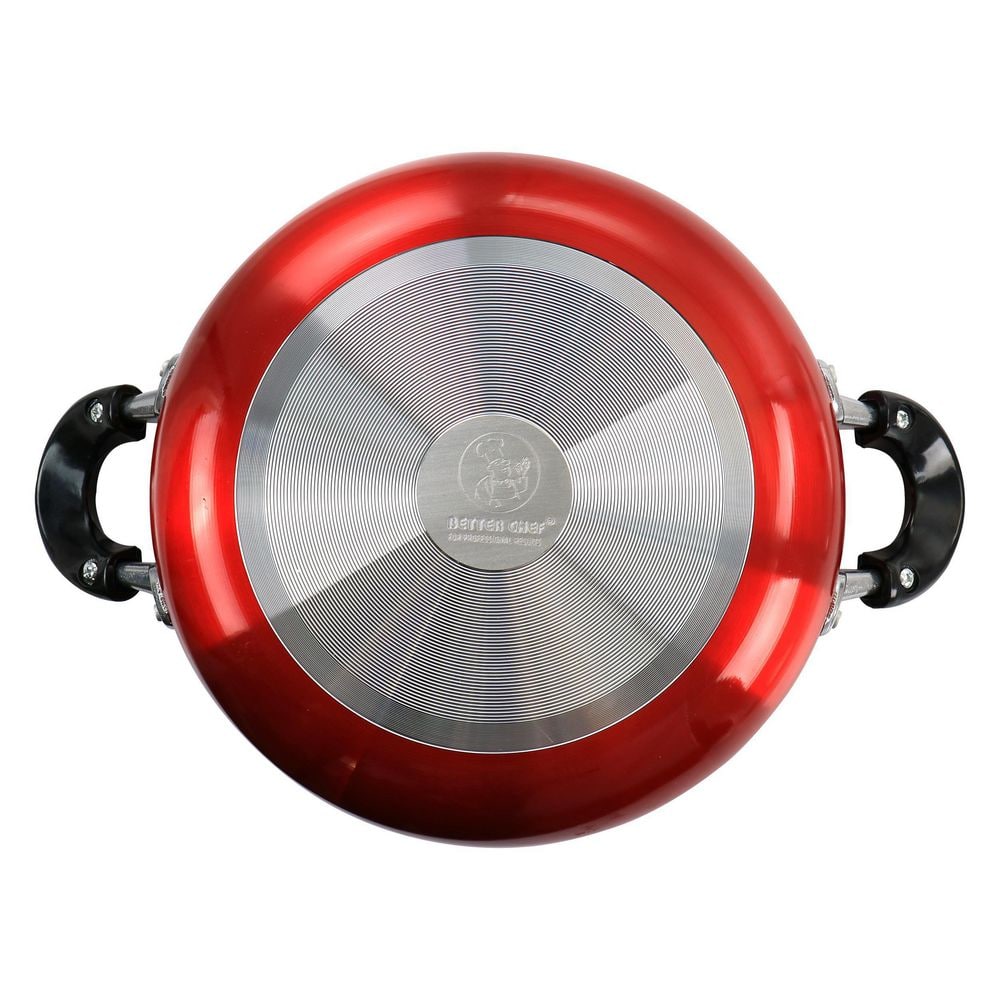 10 in. Aluminum Deep Frying Pan with Glass Lid in Red - Hercitys