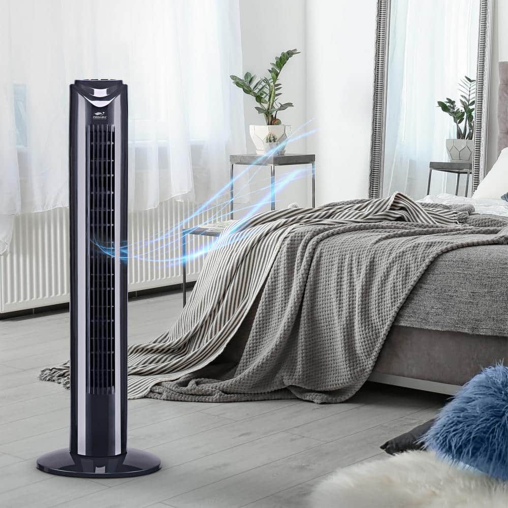 32 in. Oscillating Tower Fan in Black with 3 Speed Control and Remote - Hercitys