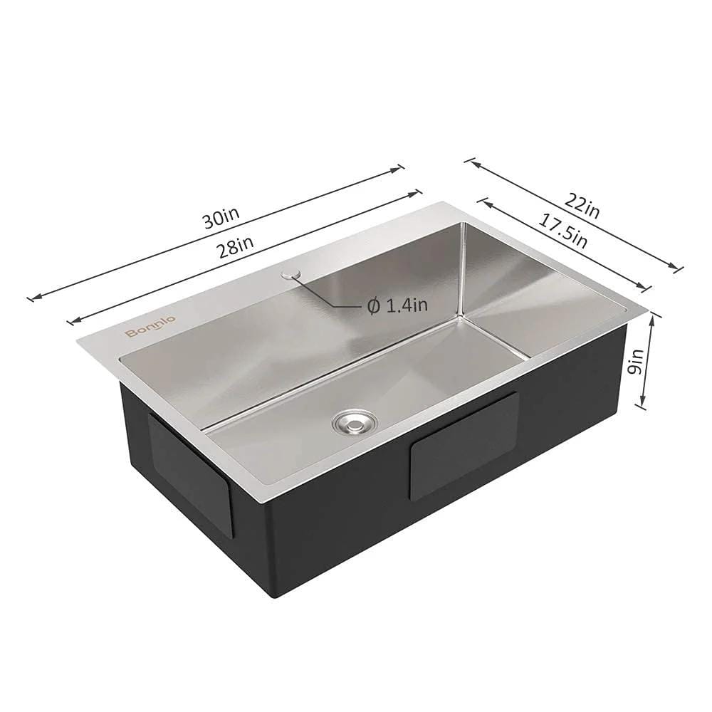 30 in. Drop-In Single Bowl Stainless Steel Kitchen Sink - Hercitys