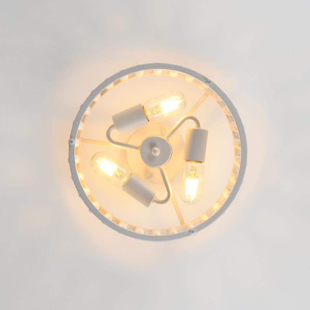 12.6 in. 3-Light White Farmhouse Wood Beaded Shade Semi-Flush Mount Ceiling Light - Hercitys