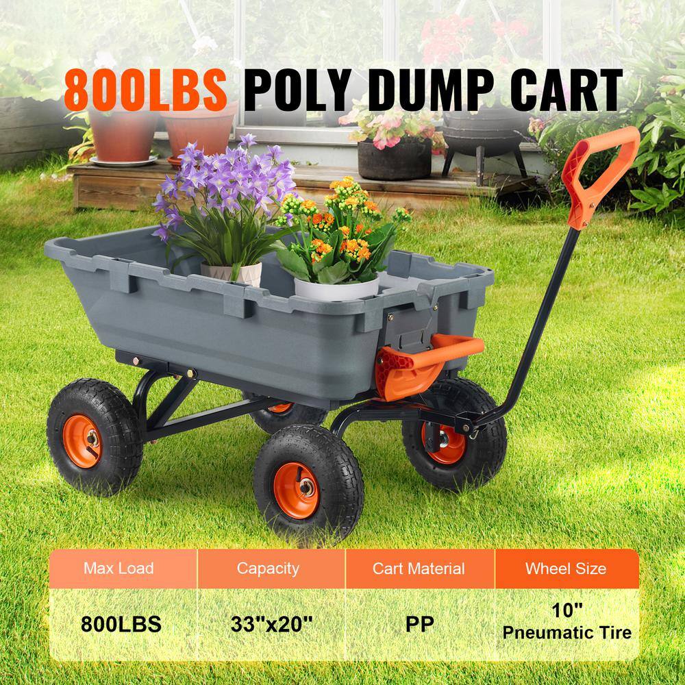 3.1 cu. ft. Dump Cart Poly Steel Frame Dump Wagon with 2 in 1 Convertible Handle 800 lbs. Capacity Garden Cart - Hercitys