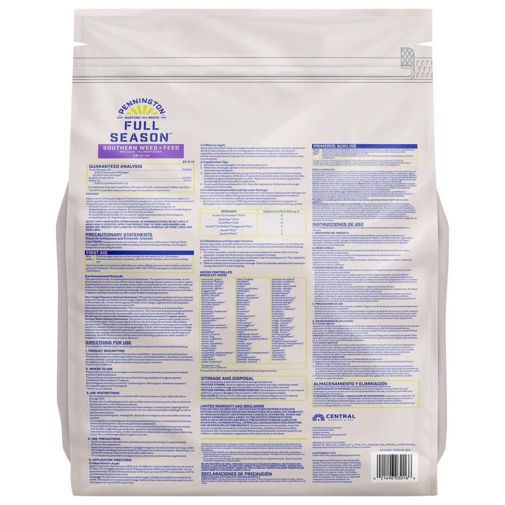 25.6 lbs. 8,000 sq. ft. Full Season Southern Weed and Feed Lawn Fertilizer Granules 25-0-14 - Hercitys