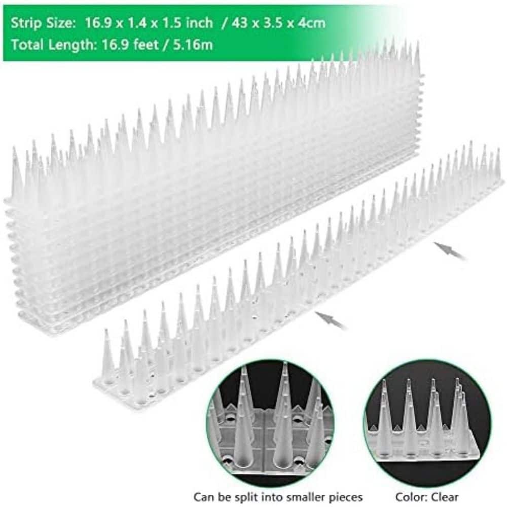 12 Pack Plastic Bird Spike, 17 ft. Security Fence Spikes, Anti-Climb Spikes for Outdoor Walls and Fences - Hercitys