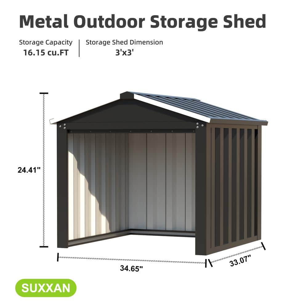 34.65 in. W x 24.41 in. H x 33.07 in. D Outdoor Metal Storage Shed in Black - Hercitys