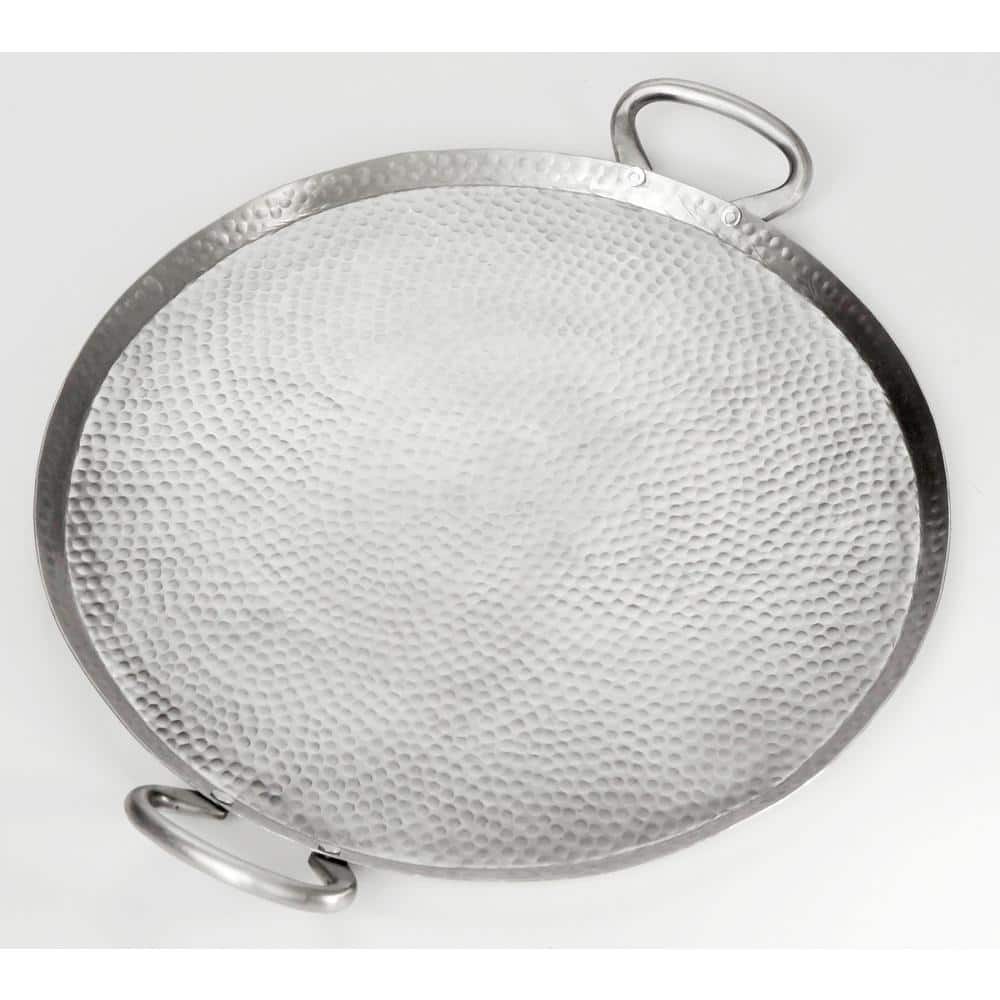 20.5 in. Hammered Silver Stainless Steel Round Griddle with Handles - Hercitys
