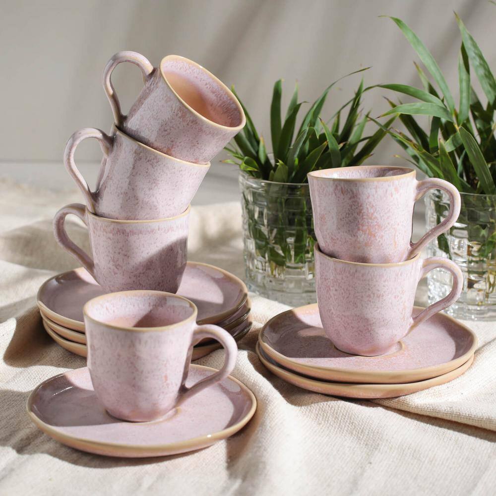 4.06 oz. Litchi Pink Stoneware Organic Coffee Cup and Bio Saucer (Set of 6) - Hercitys