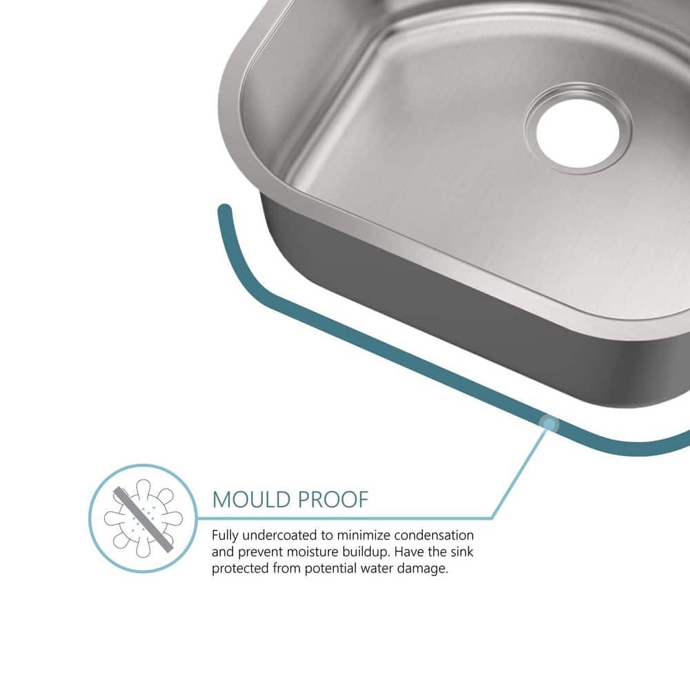 23 in. Undermount D-Shape Single Bowl 18 Gauge Stainless Steel Kitchen Sink - Hercitys