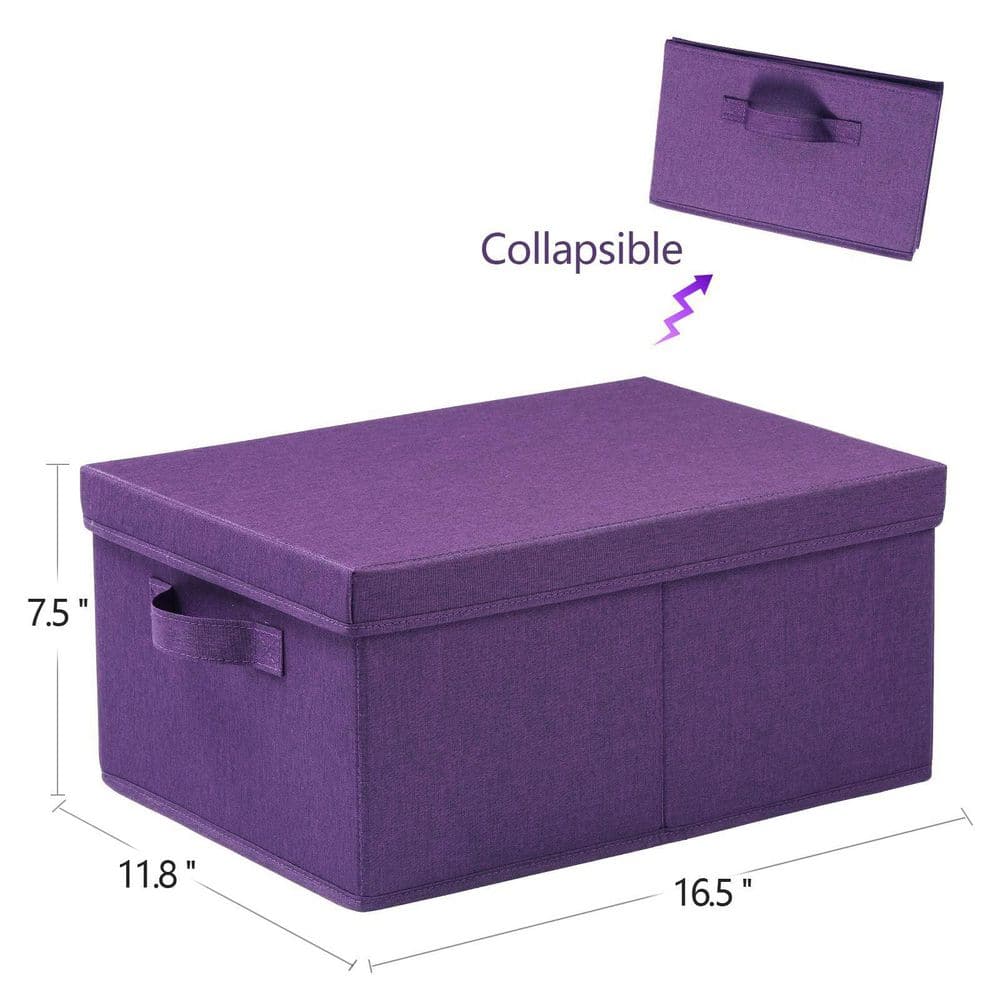 25 Qt. Linen Clothes Storage Bin with Lid in Dark Purple (2-Box) - Hercitys