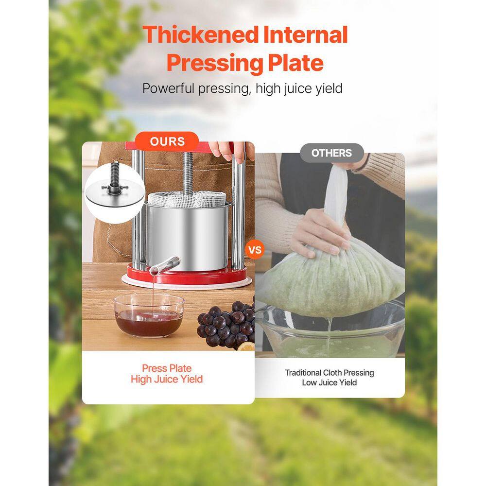 1.65 L Fruit Wine Press, 2 Stainless Steel Barrels, Manual Cider and Juice Maker, T-Handle, Outdoor and Home Use - Hercitys