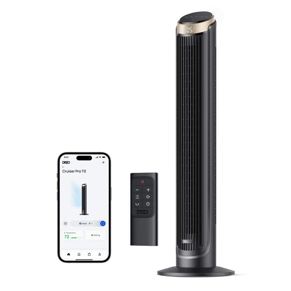 40 in. Smart Tower Fan, 5-Speeds, 12 H Timer, 90° Oscillation with Remote, AC Motor, Wi-Fi Voice Control in Gold - Hercitys