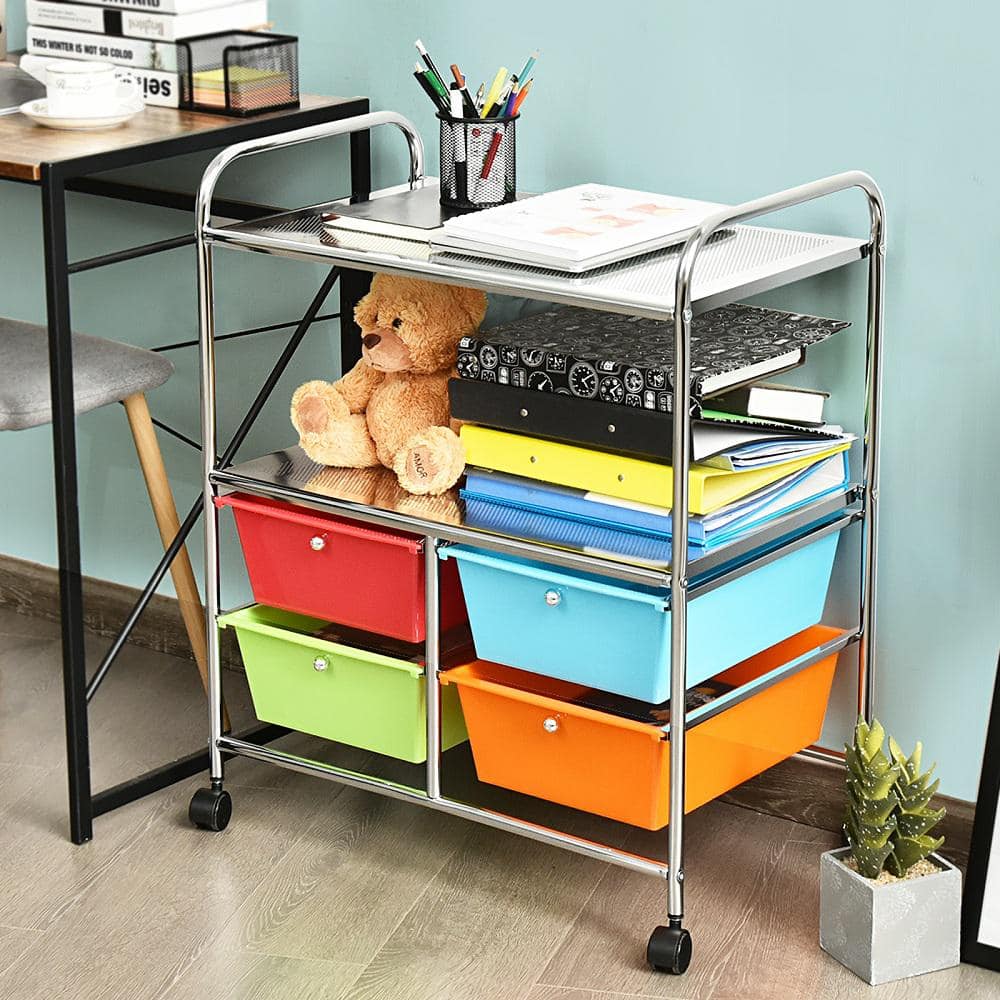 4-Drawer Plastic Rolling Storage Cart Metal Rack Organizer Shelf with Wheels Multicolor - Hercitys