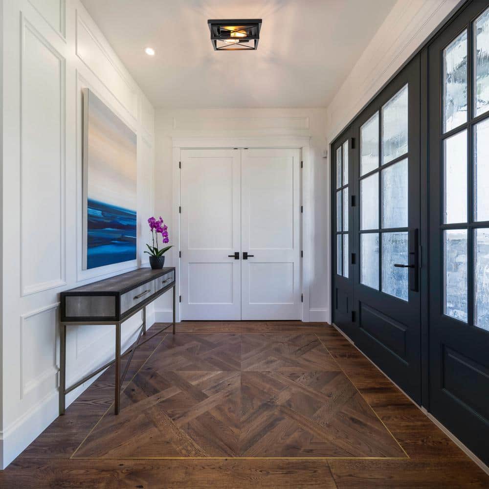 10.75 in. 2-Light Industrial Black Square Flush Mount Ceiling Light with Turnable Light Cap, No Bulb Included (2-Pack) - Hercitys