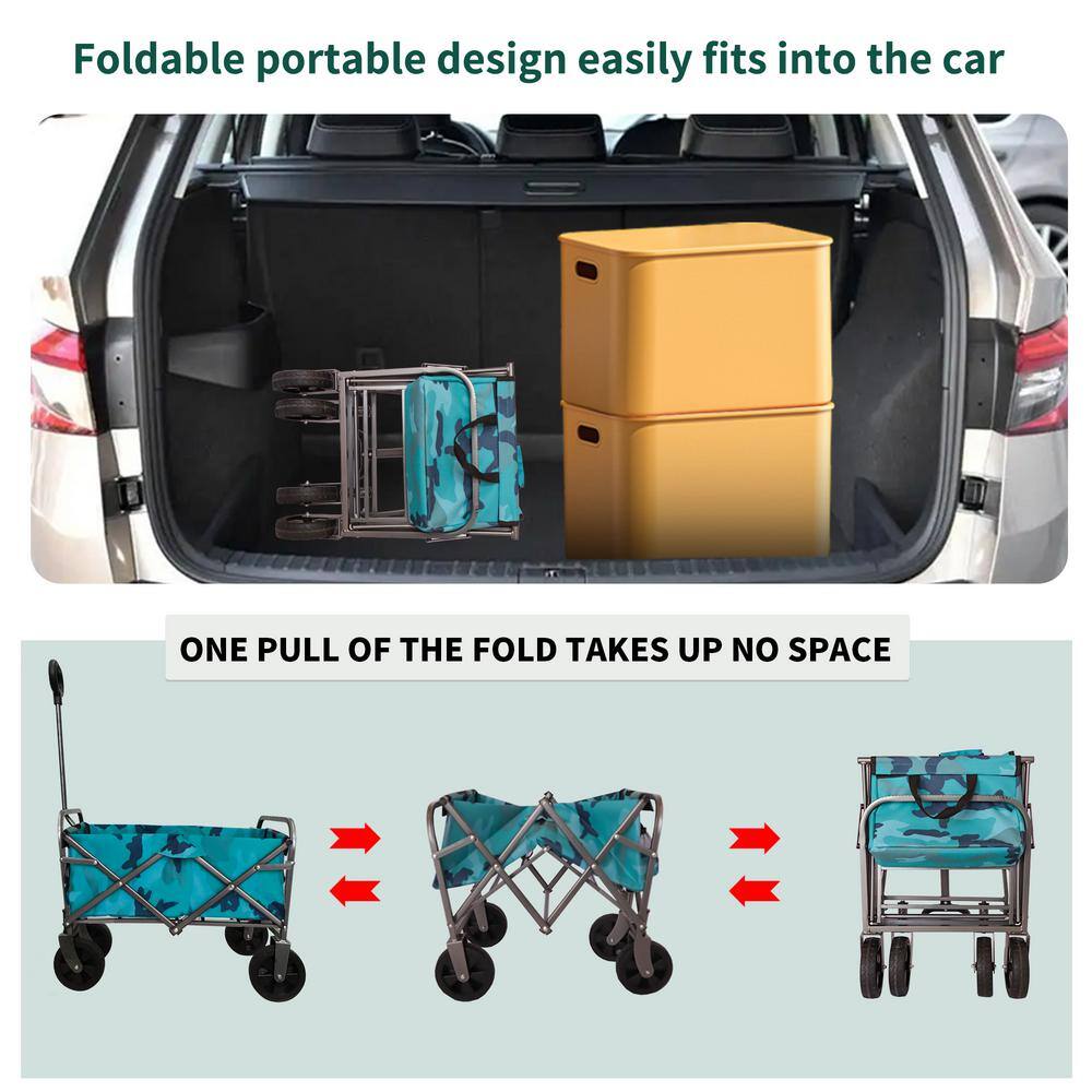 1.5 cu. ft. Steel Wagon Cart Collapsible Cart Portable Foldable Outdoor Utility Garden Cart Max Capacity 150 lbs. Blue - Hercitys