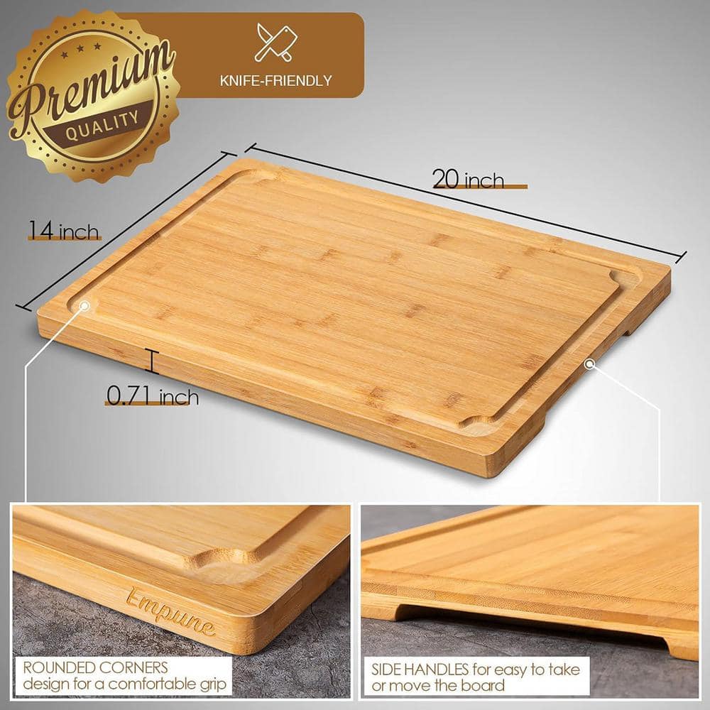20 x 14 in. Rectangular Large 2 x L Bamboo Cutting Board Juice Groove Handles for Kitchen Cutting - Hercitys