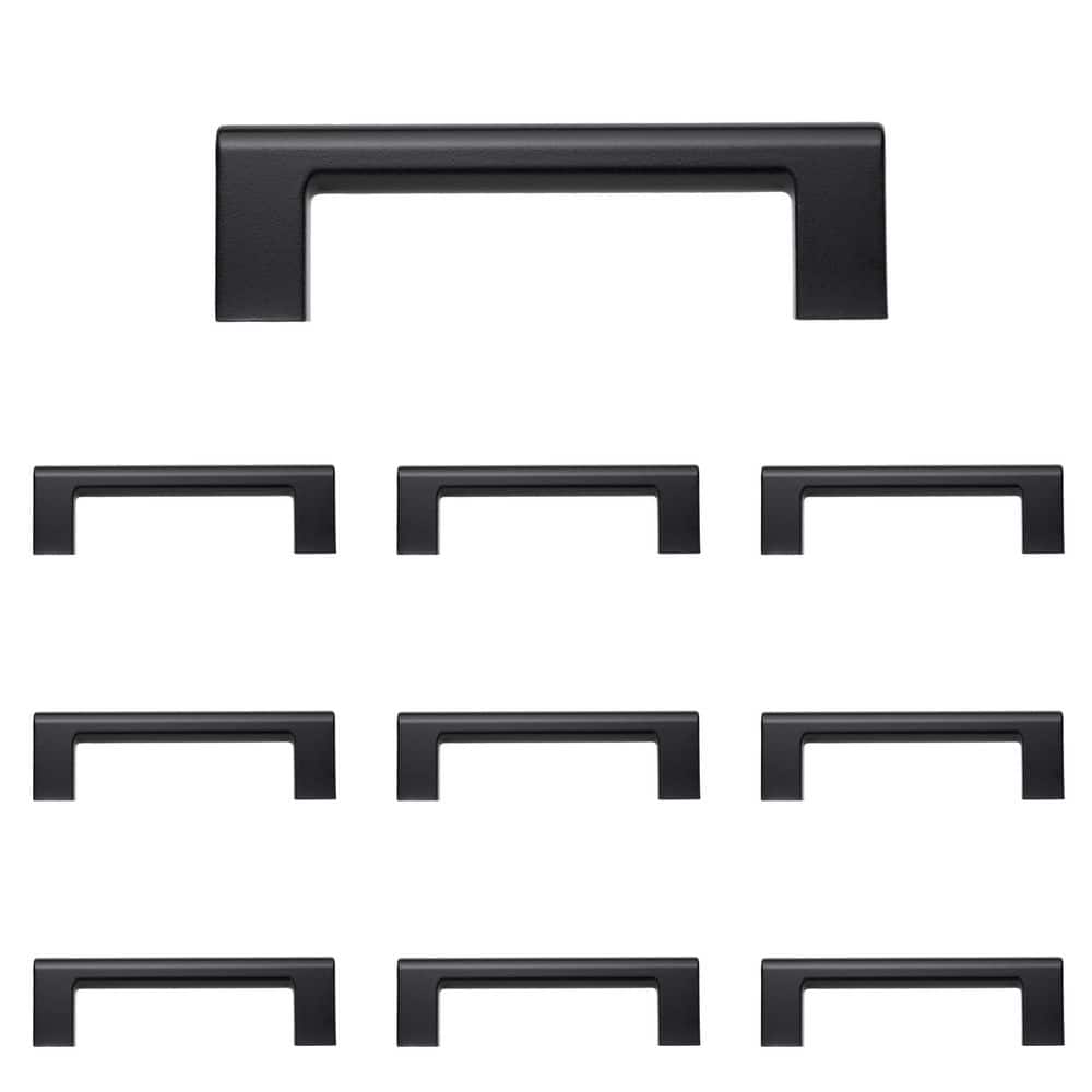 10-Pack Vail 4 in. (102 mm) Center-to-Center Modern Matte Black Bar Drawer Pull - Hercitys