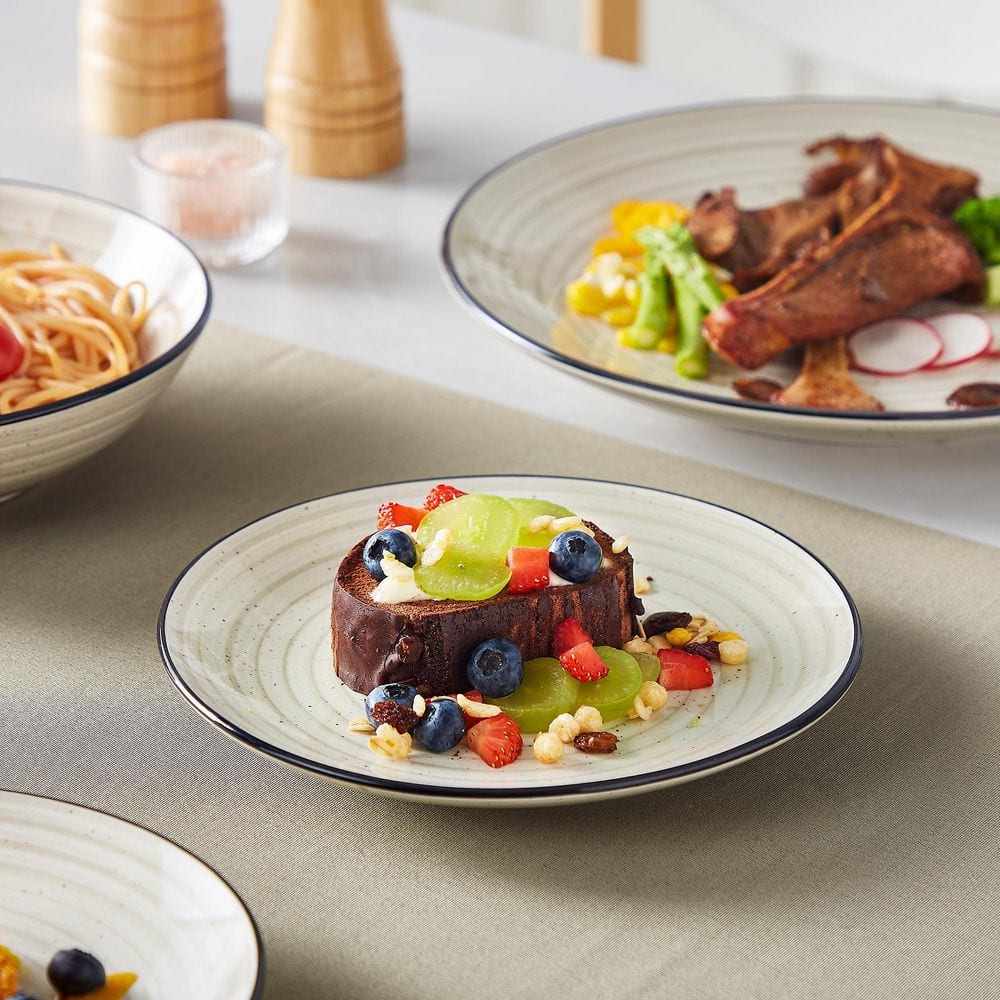 24-Piece Beige Stoneware Dinnerware Set (Service for 6) Bowls and Plates Set Dishware - Hercitys