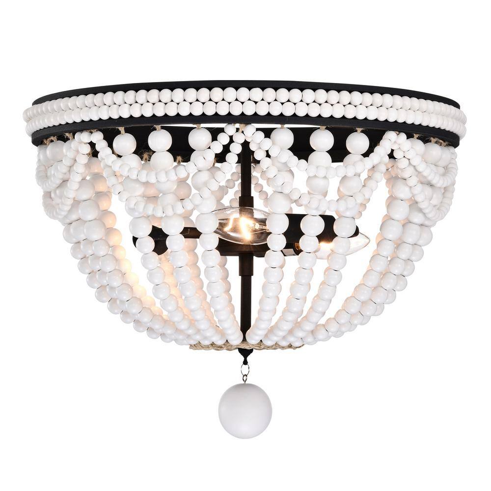 16 in. 3-Light Indoor Hudson Iron Black and Gloss White Flush Mount with Light Ki - Hercitys