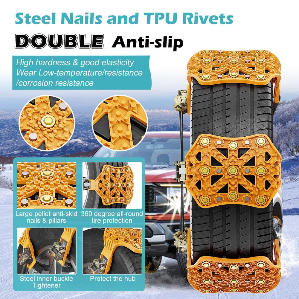 10-Pack TPU Tire Snow Chains Anti Slip Tire Chains for Tire Width 7 in. -11 in. Tire Snow Security Chain for Cars Yellow - Hercitys