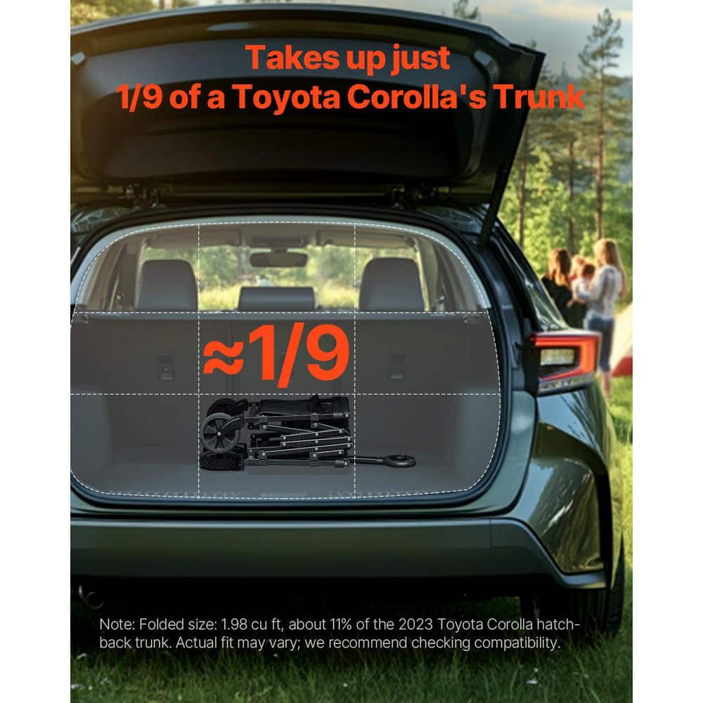 1.96 cu ft., Steel, Collapsible Wagon Garden Carts, All-Terrain Wheels, Heavy Duty Outdoor Utility Cart, Black - Hercitys