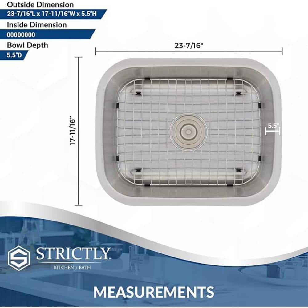 23 in. Undermount Single Bowl 18 Gauge Stainless Steel ADA Kitchen Sink with Accessories - Hercitys