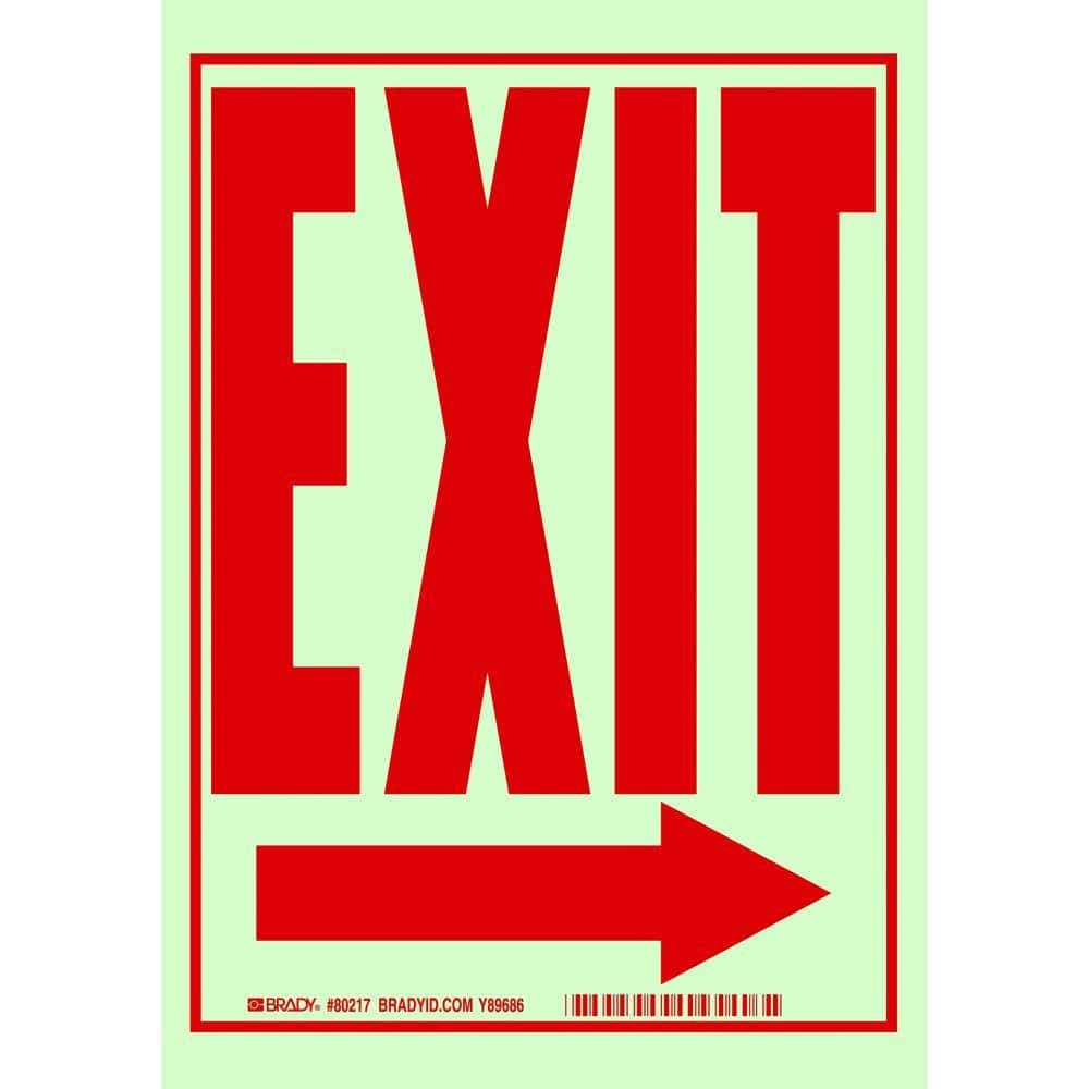 10 in. x 7 in. Glow-in-the-Dark Self-Stick Polyester Right-Pointing Arrow Exit Sign - Hercitys