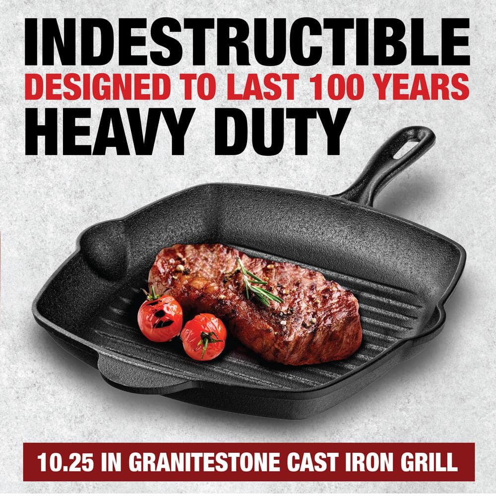 10.25 inch Pre-Seasoned Cast Iron Square Grill Pan - Hercitys