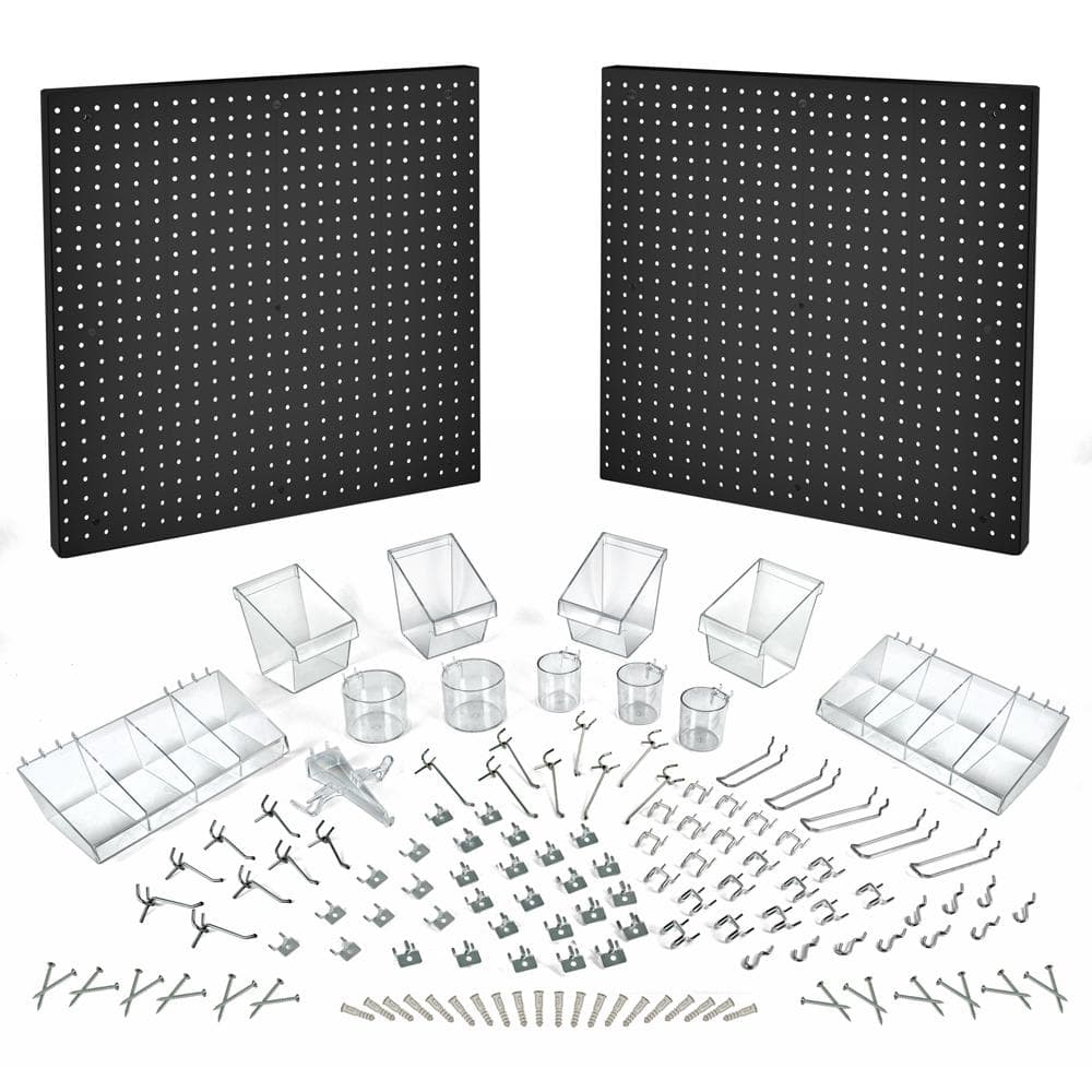 24 in. H x 48 in. W Black Pegboard Wall Organizer Kit with Hooks and Bins for Garage Tools (125-Piece) - Hercitys