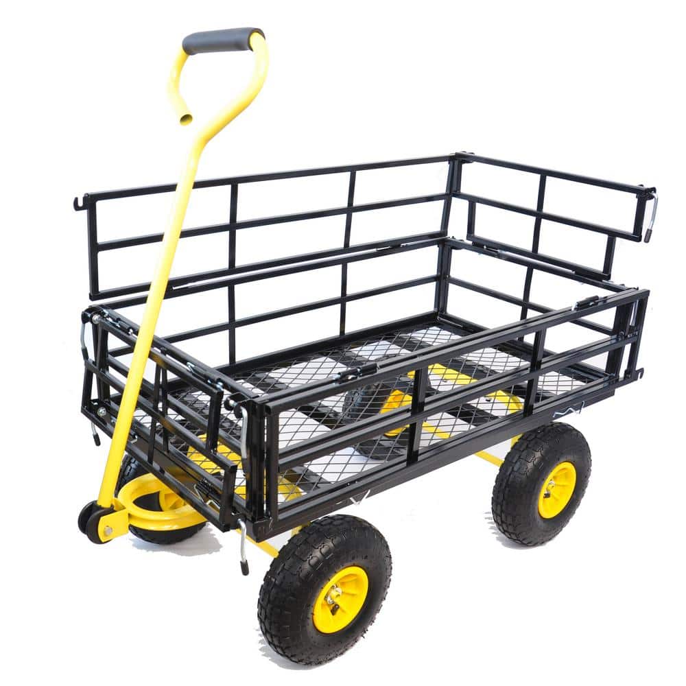 16.7 cu. ft. Metal Yard Wagon Garden Cart Removable Sides Black - Hercitys