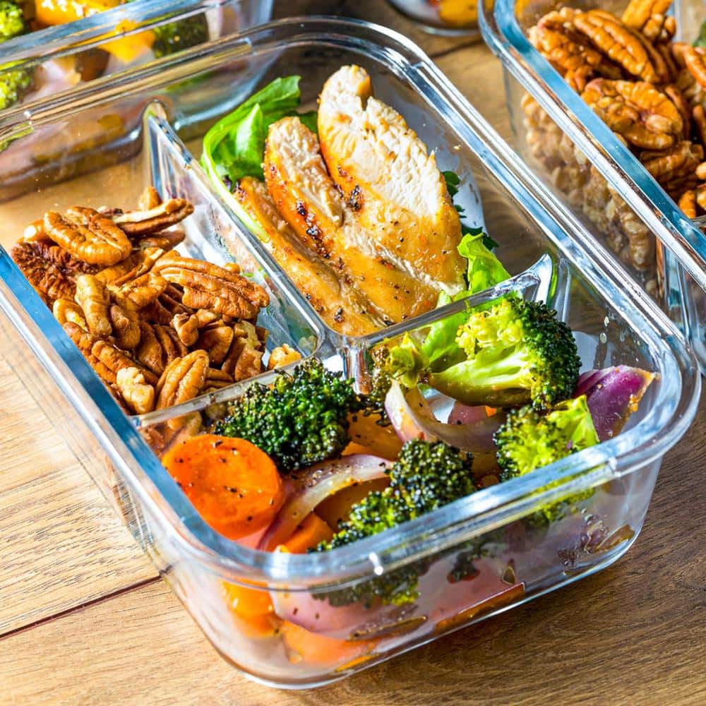 51 oz. 3-Piece Glass 3 Divider Meal Prep Containers - Hercitys