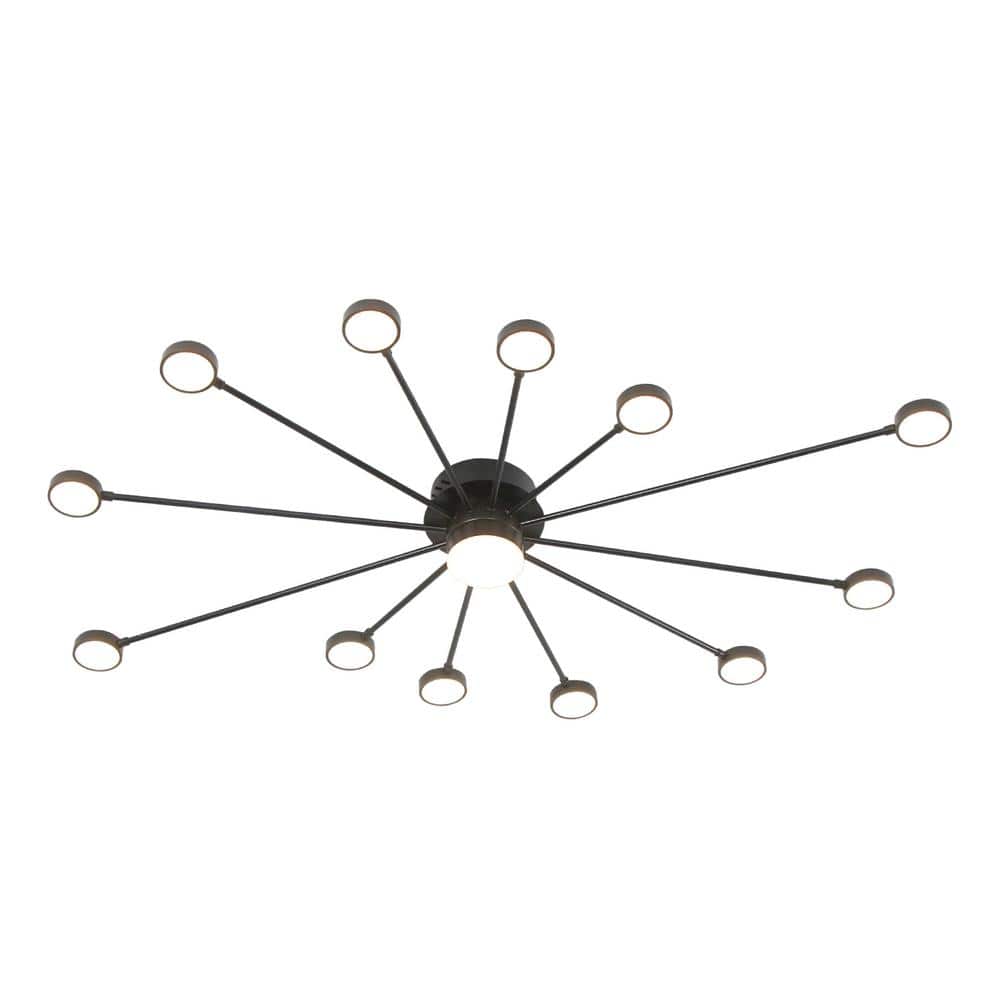 48 in. Sputnik Black Integrated LED Dimmable Flush Mount Ceiling Light for Living Room Loft 3000K Warm Light - Hercitys