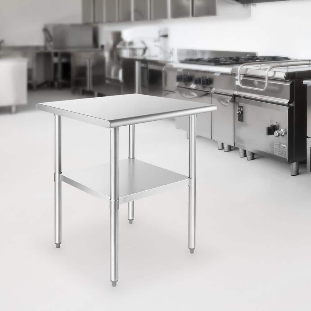 24 x 24 in. Stainless Steel Kitchen Utility Table with Bottom Shelf - Hercitys