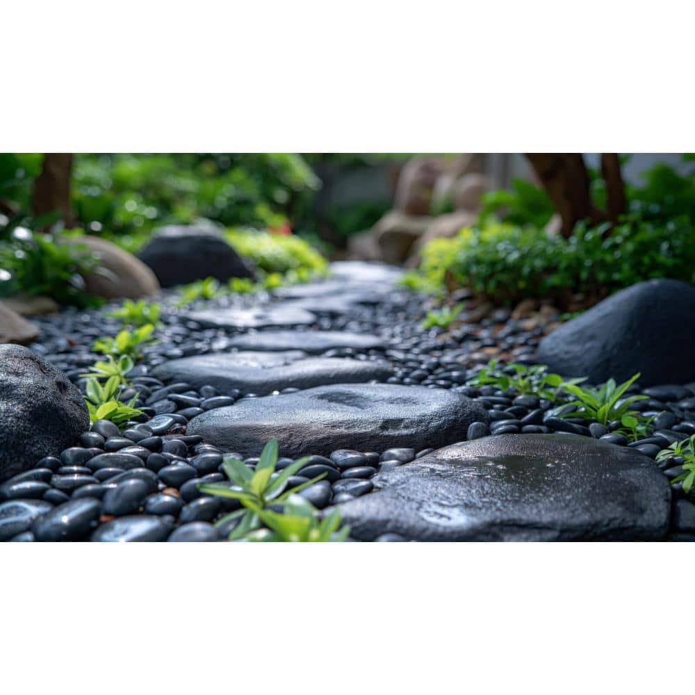 0.40 cu. ft. 0.25 in. to 0.5 in. 30 lbs. Grade A Black Polished River Pebbles - Hercitys