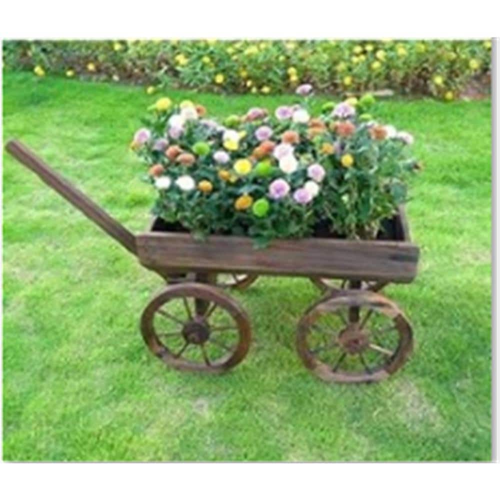 2 cu. ft. Wood/Plastic Garden Cart Wagon Flower Planter Pot Stand with Wheels - Hercitys