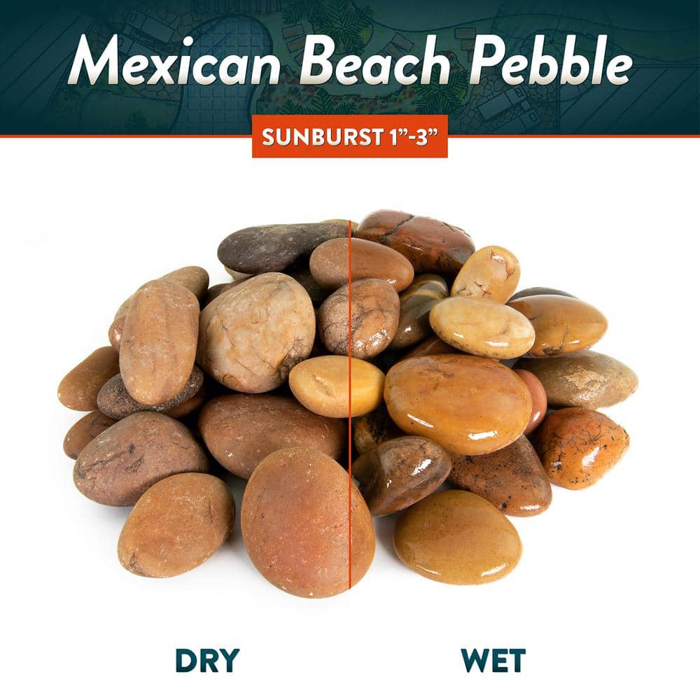 0.25 cu. ft. 1 in. to 3 in. Sunburst Mexican Beach Pebble Smooth Round Rock for Gardens, Landscapes and Ponds - Hercitys