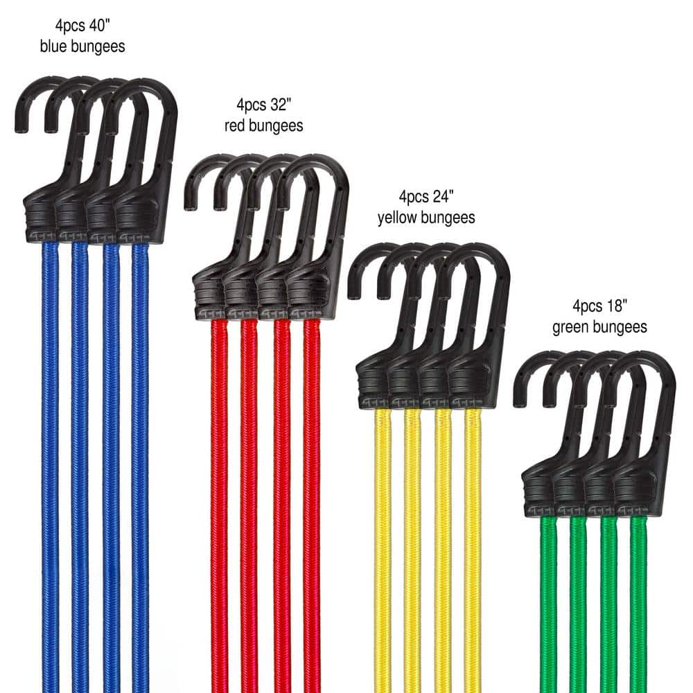 16-Piece Assortment Bungee Cord with 4-Sizes - Hercitys