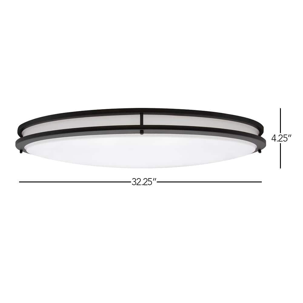 32 in. Black Oval LED Ceiling Mount Fixture, Dual Ring, Dimmable, 3 CCT Select 3000K to 5000K, 5500 Lumens - Hercitys