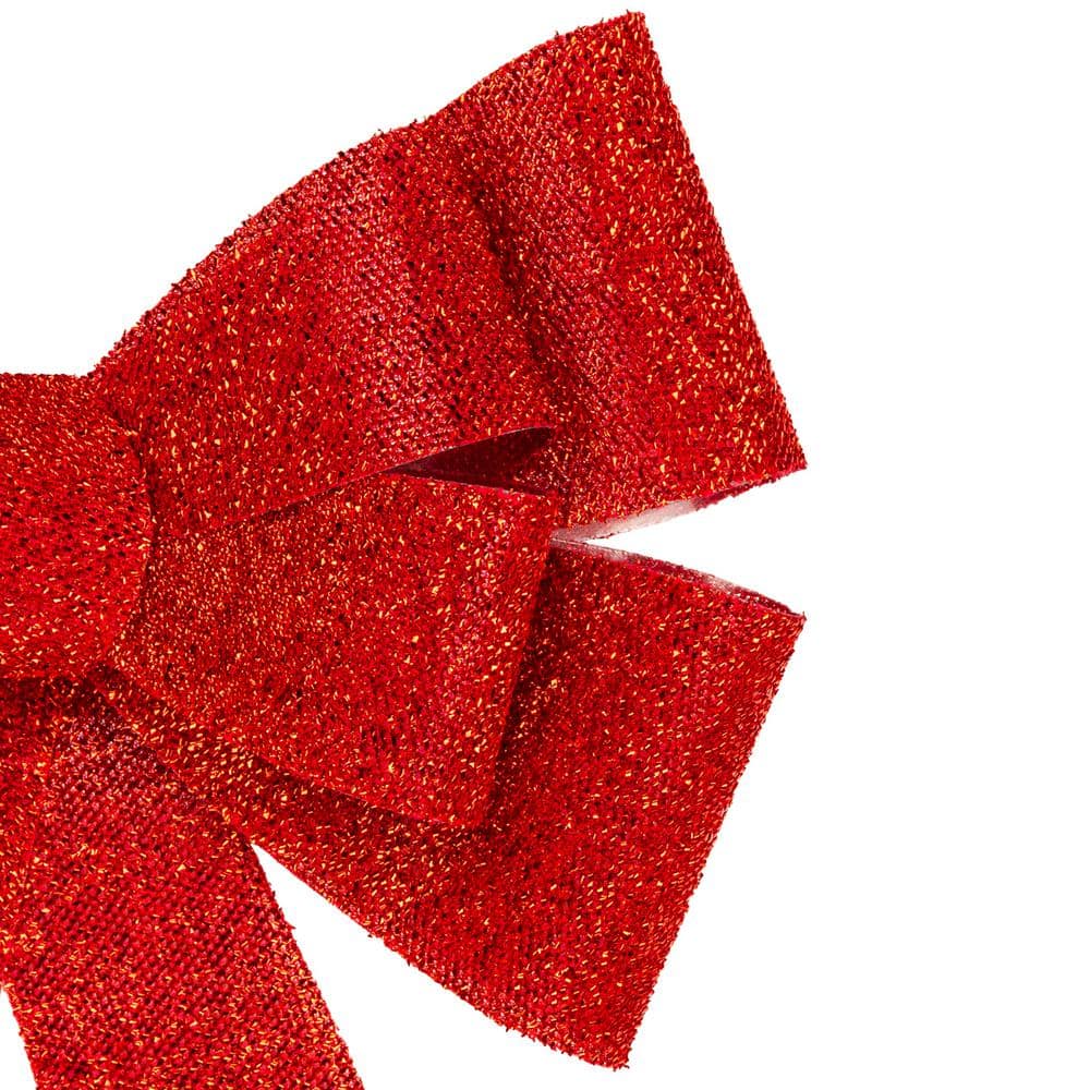 16 in. W LED Lighted Red Tinsel Christmas Bow Decoration - Hercitys