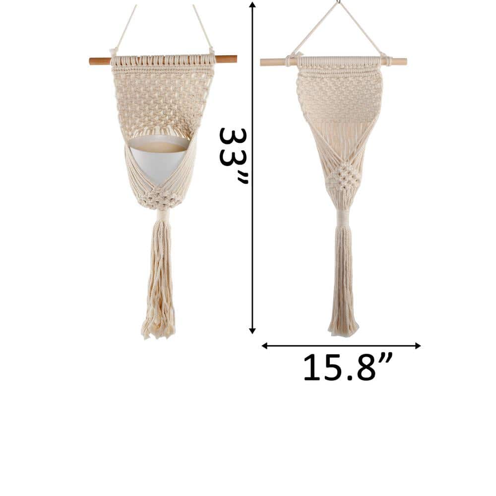 33 in. Wood and Macrame Plant Hanger - Hercitys