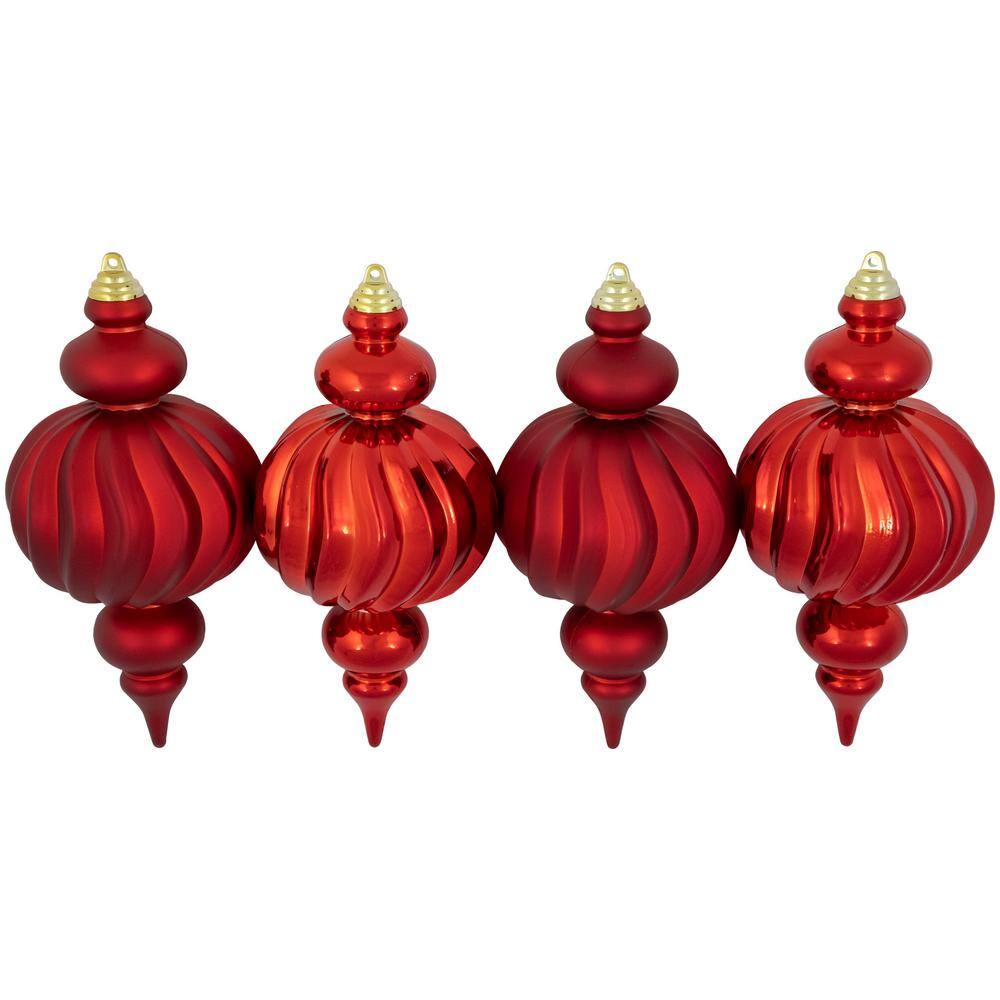 10 in. 2-Finish Commercial Size Finial Shatterproof Christmas Ornaments Red(Set of 4) - Hercitys